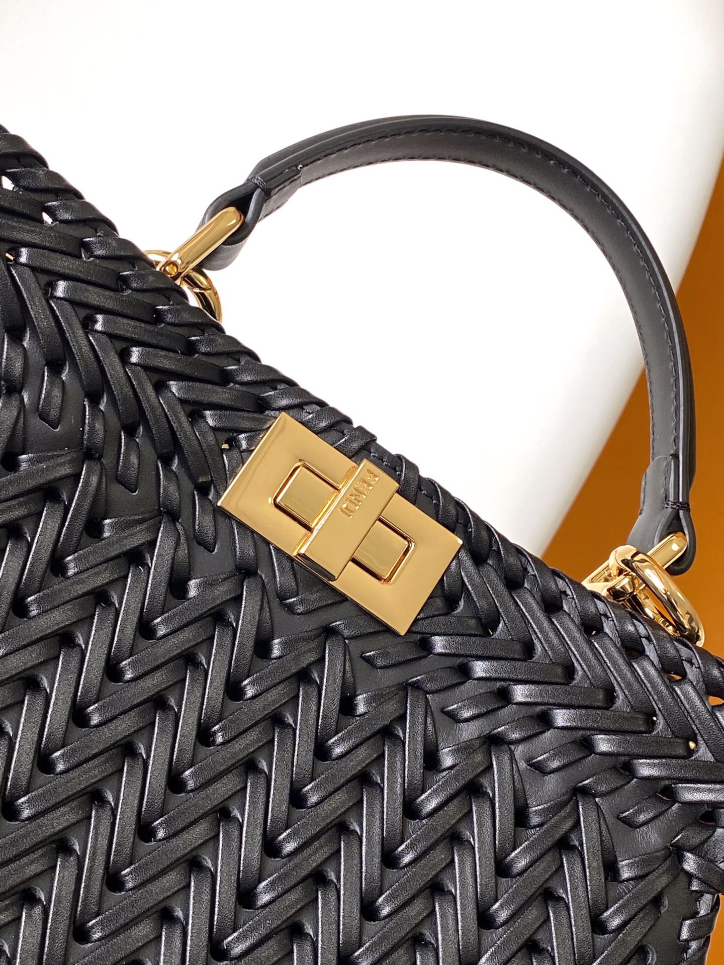 Fendi Peekaboo ISeeU Small Black Interlace Leather Bag